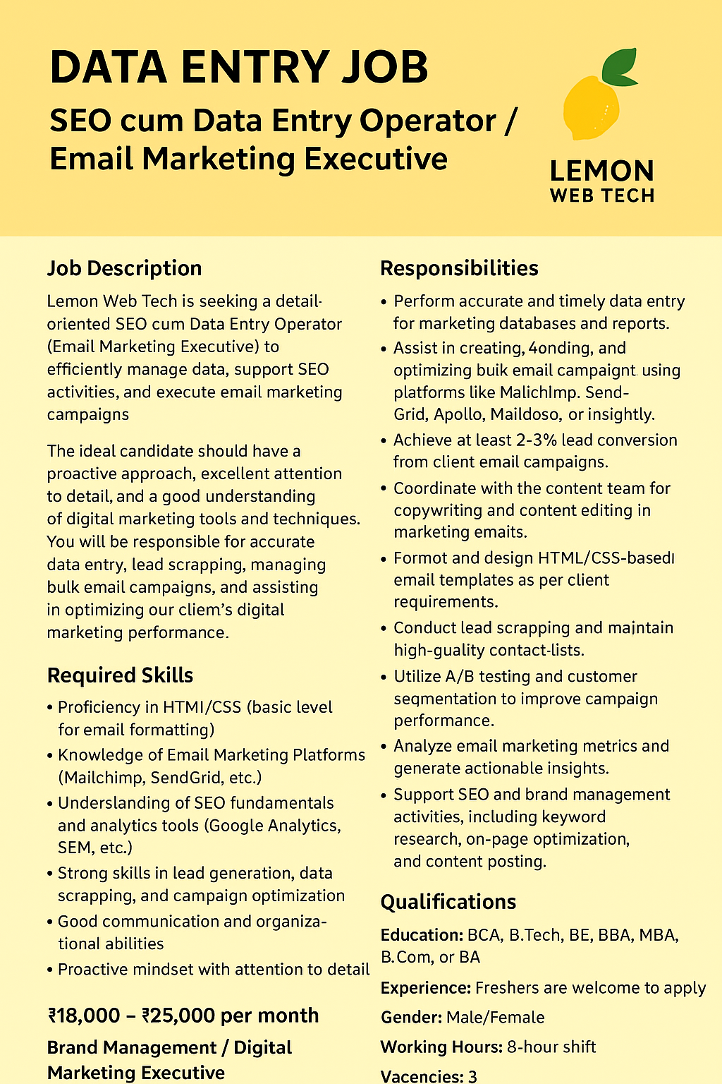 Data Entry Job - email campaign cum seo executive