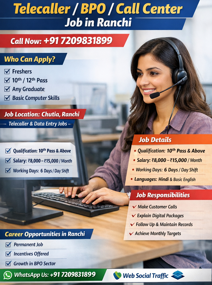TeleCaller, BPO jobs in Ranchi Salary 15000