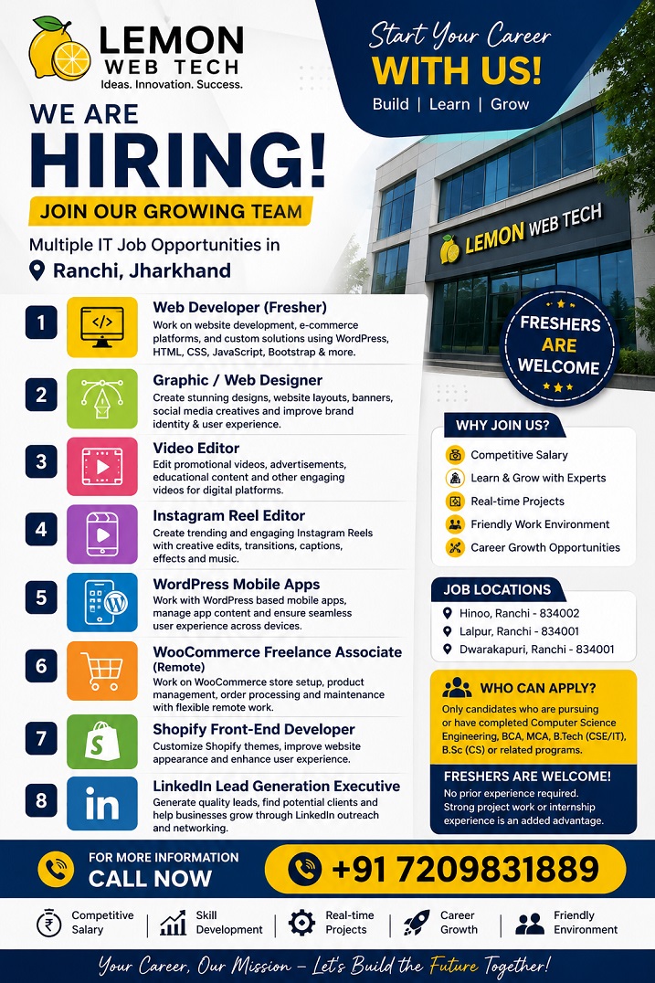 It and software job in for freshers in Ranchi