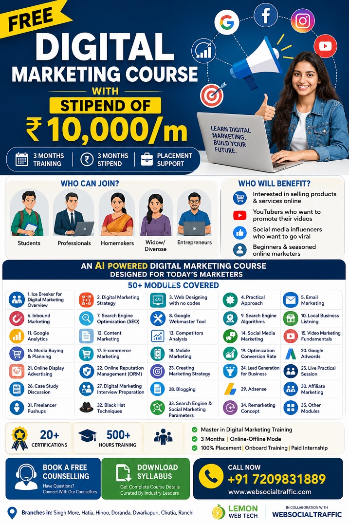 free digital marketing course with stipend job in Ranchi